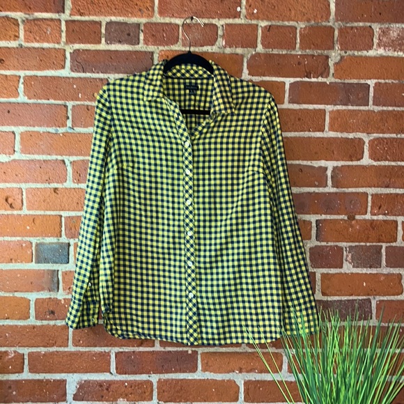 Talbot’s Shirt Button Up Gingham Blue & Yellow, Size Medium - Picture 1 of 6
